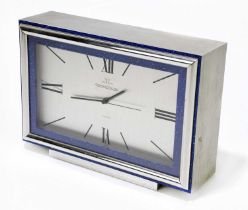 JAEGER LECOULTRE; an electromechanical desk clock with centre seconds, rhodium plated brass and