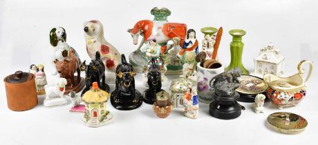 A collection of 19th century and later English and Oriental ceramics including Staffordshire cow and