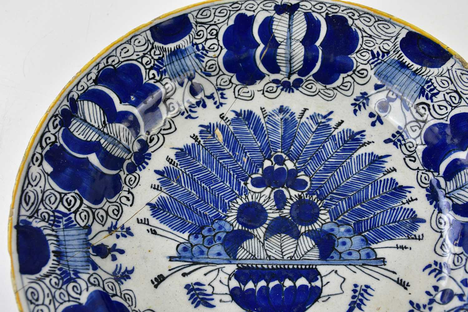 DELFT; two 18th century tin glazed plates to include an example in the Oriental manner with a figure - Image 4 of 12
