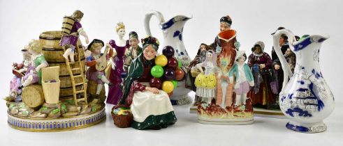 A mixed lot of assorted ceramics, including Continental porcelain centrepiece (af), figure group and