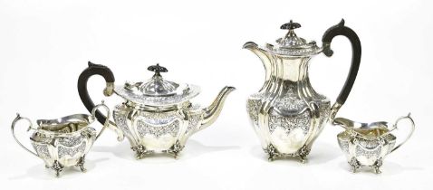 GILMOUR & WATSON; a Victorian hallmarked silver four piece tea set, Sheffield 1899, approximate