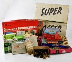 A collection of vintage toys and games including various chess sets, Subbuteo, board games etc.