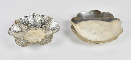 ROBERTS & BELK; an Elizabeth II hallmarked silver leaf shaped dish, Sheffield 1959, and a hallmarked