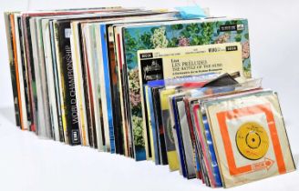 A collection of vinyl records and singles including classical, Mike Harding, The Bee Gees,