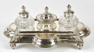 JAMES DIXON & SONS; a Victorian hallmarked silver desk stand of shaped rectangular form with