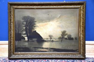 A large 20th century print of rural scene, unsigned, 57 x 82cm, framed.