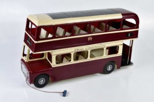 WIGAN CORPORATION; a plated tinplate pull along bus, 'Bryn 2', length 60cm, in a Tri-ang box (2).