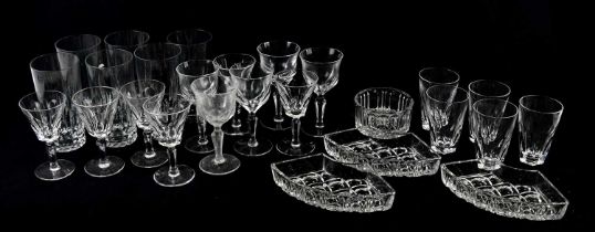 BACCARAT; six glass beakers, height 14cm, and a collection of Waterford Sheila glasses (22) and four