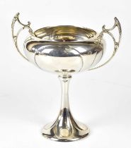 ROBERT PRINGLE; a George VI hallmarked silver twin handled pedestal trophy cup with panelled