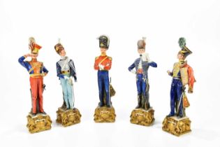 CAPODIMONTE; five figures of soldiers, height 31cm.