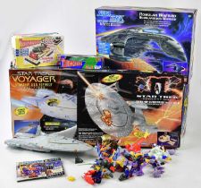 STAR TREK; a collection of vintage toys, including Starship Enterprise, Voyager, further toys