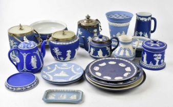 An extensive collection of Wedgwood Adams and other jasperware including jardinières, biscuit barrel