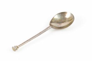 A George II hallmarked silver seal top spoon with dished bowl, London 1741, length 15cm, approx 1.