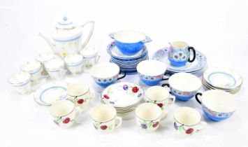 A group of three decorative part tea sets, to include cups, saucers, teapot, and a sugar bowl.