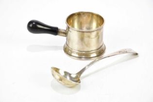 A George V hallmarked silver spoon warmer, with turned ebony handle, Sheffield 1930, with a George