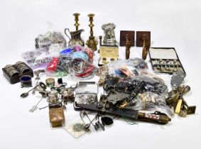 A small quantity of silver plate and metalware including candlesticks, cased flatware, an unusual