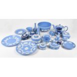 WEDGWOOD; a collection of jasperware including various trinket boxes, teapot, bowls etc.