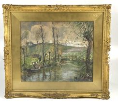 LATE 19TH CENTURY ENGLISH SCHOOL; watercolour, rural scene with figure by a small lake, unsigned, 38