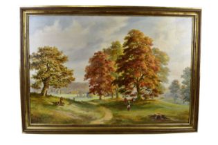 † LOUIS JENNINGS; oil on canvas, rural scene, signed lower left, 60 x 90cm, framed.