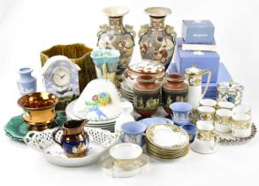 An assortment of 19th century and later ceramics including Wedgwood Jasperware, Noritake coffee