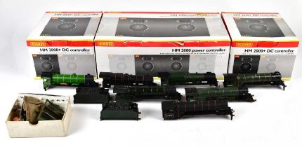 HORNBY; three box controllers including HM2000+ and assorted train parts.