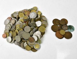 A small collection of British decimal coinage, various pennies, fifty pence pieces and assorted