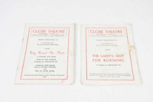 Two Globe Theatre programmes 'The Lady's Not For Burning' including signatures of cast members,