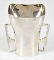 T WEIR & SONS; an Edward VII hallmarked silver Arts and Crafts style vase with applied handles,