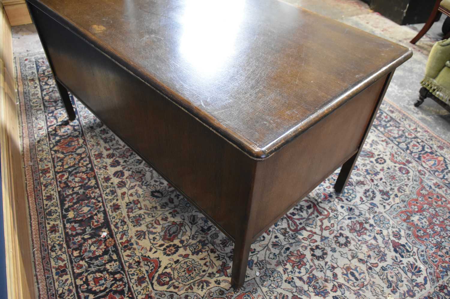 ABBESS; an oak knee-hole desk, with an arrangement of seven drawers, on rounded square legs, - Image 6 of 6