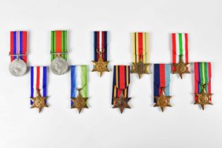 A collection of ten WWII medals including eight Stars comprising 39-45 Star, Africa Star, Burma