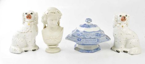 COPELAND; a 19th century Parian bust 'Miranda', stamped 'Crystal Palace Art Union', height 27cm, a
