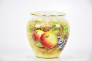 DELANEY FOR ROYAL WORCESTER; a hand painted squat vase of short form decorated with fruit, black