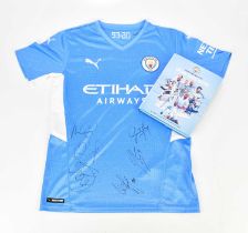 MANCHESTER CITY; an autographed 93:20 replica team jersey and hardback book "Manchester City Our