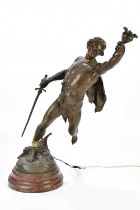 AFTER EMILE LOUIS PICAULT; an early 20th century bronzed metal figural lamp representing a classical