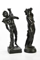 WEDGWOOD; two 19th century black basalt figures, 'Faun and Goat', height 54cm and 'Eros and