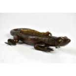 A 19th century bronze pen wiper in the form of a lizard, 25cm. Condition Report: Missing a toe, some