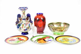 A mixed lot of assorted ceramics including a Zsolnay Pecs style vase, Maling footed bowl, a modern