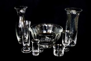 DARTINGTON; a collection of glassware to include three vases, fruit bowl, sugar bowl, cream jug