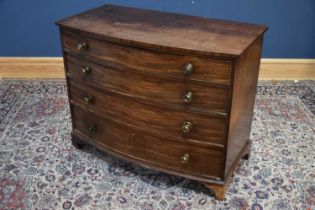 A 19th century mahogany chest of four long drawers, height 90cm, width 114cm, depth 60cm.