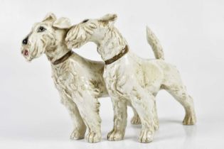 ANTONIO BORSATO; an Italian figure group of a pair of Scottish Terriers, height 23cm, length 31cm.