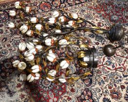 A quantity of decorative light fittings with floral shades, largest 103cm.