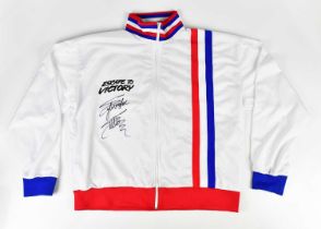 SYLVESTER STALLONE; a signed 'Escape to Victory' Toffs reproduction jacket, size 3XL. Condition