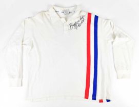 PELÉ; a Toffs retro style 'Escape to Victory' long sleeve shirt, signed to the front, size XL.
