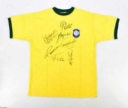 BRAZIL; a 1970s retro style World Cup Winners football shirt, signed to the front by Piazza,