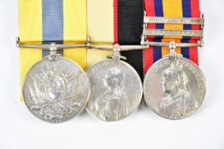 A group of three Victorian medals comprising a Queen's Sudan Medal, a Khedive's Sudan Medal and a