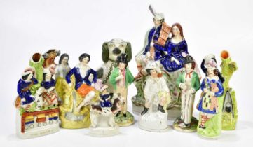 STAFFORDSHIRE; a collection of 19th century and later figures to include, 'The Rocket', 'Water/Gin',