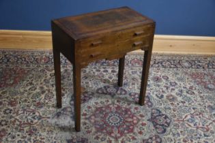 A 1920s oak two drawer canteen of silver plated cutlery, on block legs, width 65cm, depth 36cm,