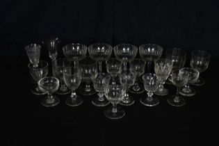 A collection of 19th century and later glassware including an air twist wine glass with bell