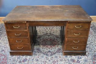 A 19th century mahogany pedestal desk, with an assortment of eight drawers, height 76cm, width