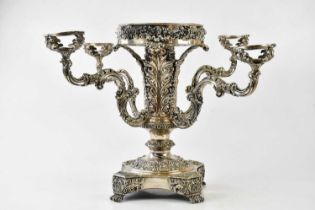 A silver plated four branch centrepiece, with foliate decoration, height 33cm.